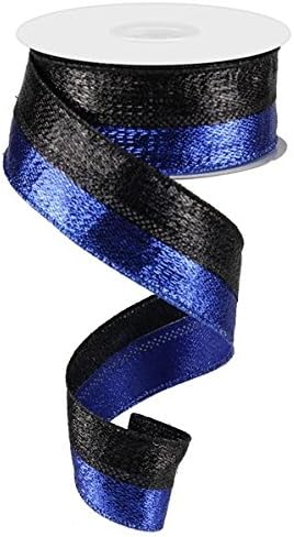 Metallic Wired Edge Ribbon -1.5 Inches x 10 Yards (Royal Blue, Black)...