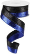 Metallic Wired Edge Ribbon -1.5 Inches x 10 Yards (Royal Blue, Black)...
