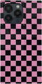 Rectangle Pink Checkered Phone Case for iPhone 15 Pro (6.1in) Cute Checkerboard Checker Flag Print Glossy Slim Trendy Rectangled Edge Strong Shock...