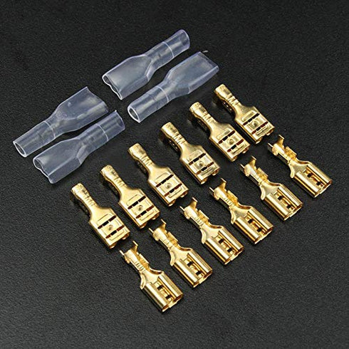 200 pcs Electrical Insulating Sleeve Wire Wrap Connector Gold Female Spade Crimp Terminal 22 to 16 AWG 4.8mm...
