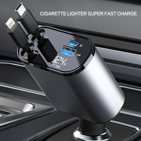 Retractable Car Charger 4 in1 Fast Car Phone Charger 100W USB C Car Charger Adapter (2.6Ft) and 2 USB Ports Car Fast Charger (Type c+a)...