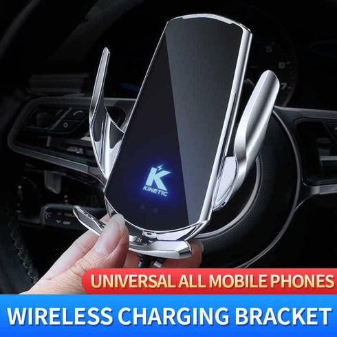 Kinetictronic Wireless Car Charger QI 15W Output Power for 3.5" - 6.5" Phone (Silver)...