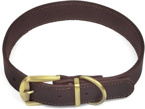 QRDA leather dog collar brown dog training collar heavy duty premium leather dog collar dog collars for medium/large dogs...