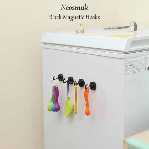 Neosmuk Black Magnetic Hooks, Strong Magnet with Hook for Fridge, Super Neodymium Extra Strength Industrial Hooks for Hanging (Matte Black,4 Pack)...