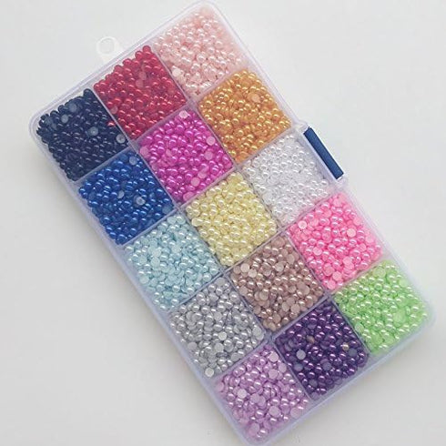 Chenkou Craft 10000pcs Assorted 15 Colors Imitation Half Flatback Pearl Bead 4mm Gem Scrapbook Craft DIY Beads + Plastic Box...