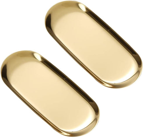 Gold Tray 2 Pack, Stainless Steel Decorative Gold Tray for Bathroom, Jewelry Tray Storage Towel Key Vanity Tray Ring Dish Cosmetics Organizer, for...