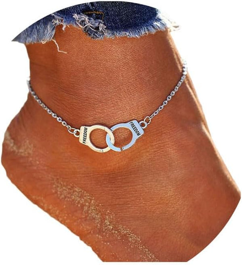 Handcuffs Anklet Bracelet stainless steel Cute Silver Anklets chain charm Foot Jewelry Accessories for Women Summer Beach...
