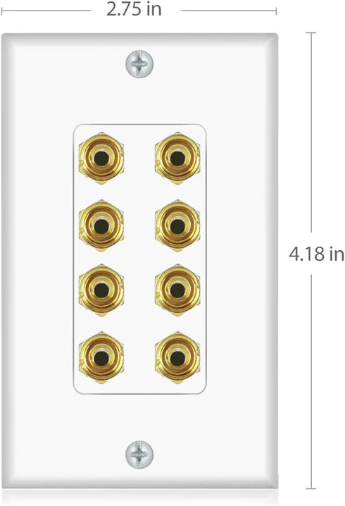 Banana Binding Post Two-Piece Coupler Inset Wall Plate for 4 Speakers Standard Single Gang White...