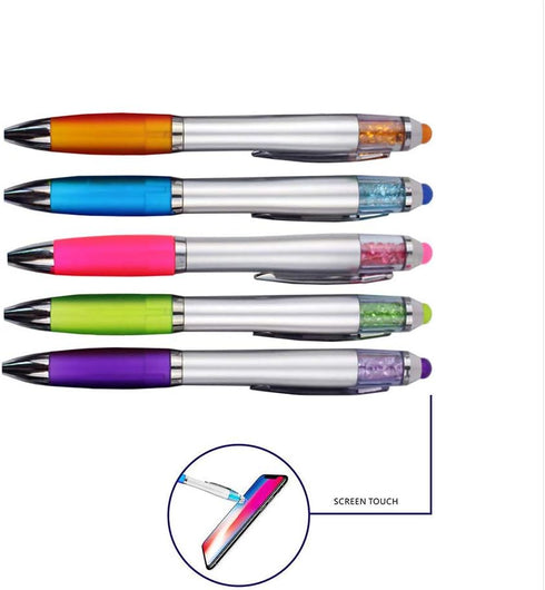 Stylus Pens for Touch Screens, Medium Point Pens with Crystals for Women and Kids Black Ink Pen with Stylus Ballpoint Pens with Comfort Grip for T...