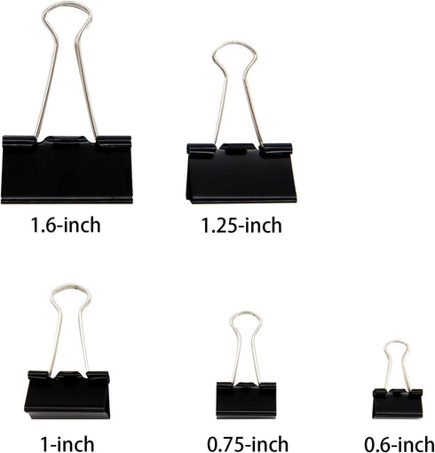 DSTELIN Binder Clips Paper Clamps Assorted Sizes 150 Count (Black), Large, Medium, Small, X Small and Micro, 5 Sizes in One Pack, Meet Your Differ...