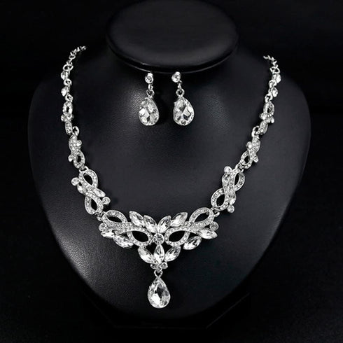 Bride Crystals Rhinestones Necklace Earrings Set Bridal Wedding Jewelry Sets Rhinestone Choker Necklace Prom Party Costume Jewelry Set for Women N...