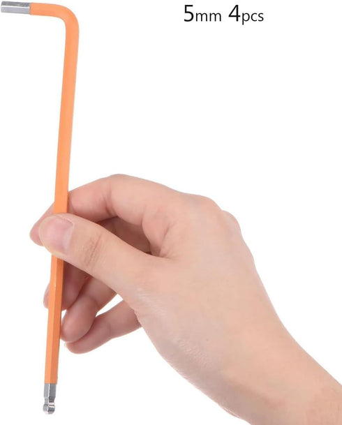 YXQ 5mm Ball End Hex Key Wrench S2 Steel L Shaped Long Arm Repairing Tool, 4 Pcs Orange...