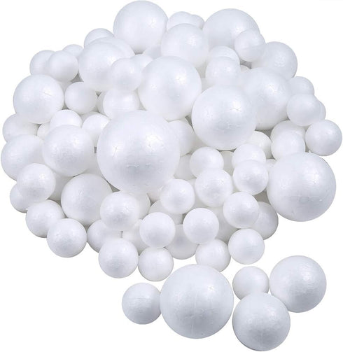 Pllieay 100 White Foam Balls - 5 Sizes, Polystyrene Craft Ball for DIY Art, School Projects and Christmas Decoration...