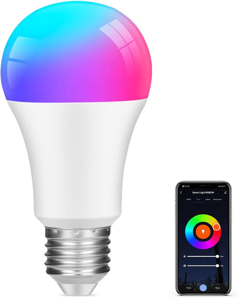 Smart Light Bulbs,Color Changing Light Bulb LED Light Bulbs,Music Sync,Dimmable,16 Million RGBWW Color Smart Bulb That Work with Alexa & Google Ho...