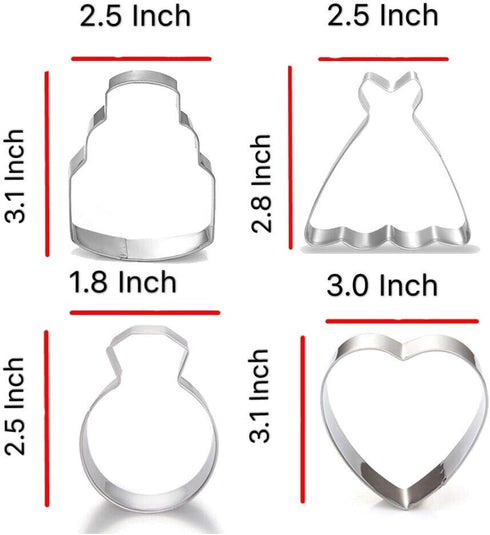 Wedding Cookie Cutter Set-7 Piece-3 Inches-Heart, Diamond Ring, Wedding Cake,Wedding Dress, Rectangle, Square and Oval Plaque Cookie Cutters Molds...