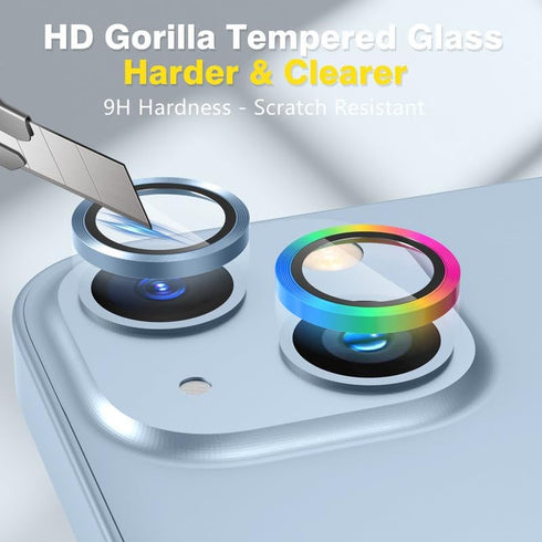 AGVEE 3+3 for iPhone 15/15 Plus Camera Lens Protector, Brushed Metal Ring 9H Tempered HD Glass Camera Protector Cover Film, Brushed-Blue...