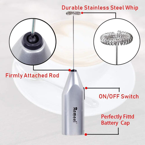 Handheld Milk Frother with Stainless Steel Whisk, Portable and Powerful Foam Maker for Morning Coffee, Latte, Cappuccino, Hot Chocolate (Silver)...