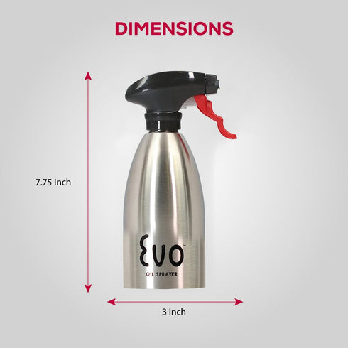 Evo 18/8 Stainless Steel Oil Sprayer, Non-Aerosol for Olive Oil, Cooking Oils, and Vinegars, Silver, 16-Ounce Capacity...
