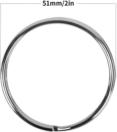 2 Inch Flat Key Rings - Large Split Key Rings - Silver Steel Round Edged Circular Keychain Ring Clips - Sturdy Key Chain Ring Connector (Pack of 2...
