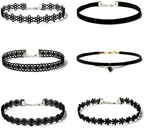 6 PCS Necklaces Black Velvet Choker Set Classic Gothic Tattoo Lace Chokers...
