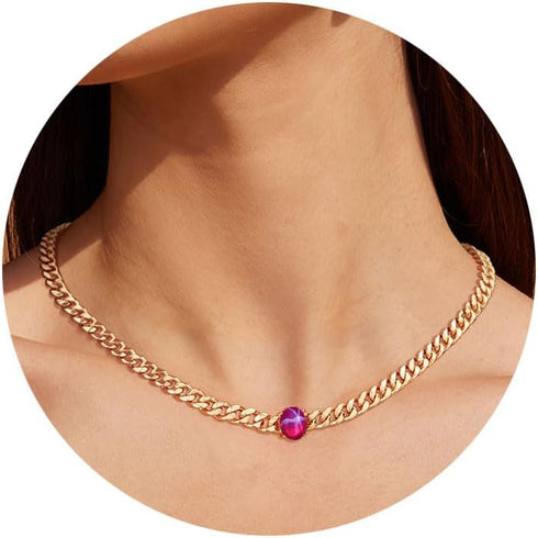 Valloey Rover Gold Necklace for Women 14K Gold Plated Cuban Chain Choker Necklace Simple Necklace Jewelry Gift for Women...