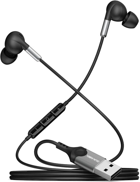 DUKABEL USB PC Earbuds, USB Gaming Earbuds with Mic for PC/PS4/PS5, Black Noise canceling Wired Headphones with Remote for Music, Video Calls, Bro...