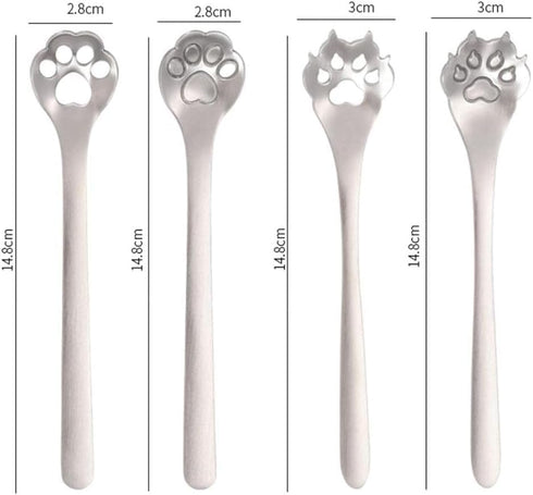 Bright Silver Stainless Steel Coffee Spoons, Cat Paw Teaspoons Hollow Stirring Spoons, Mixing Spoons Dessert Spoons Kitchen Accessories (Hollow Ca...