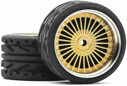 Carlomo 1/64 Scale N-Class Alloy Wheels and Rubber Tires with Axles Detail Up Kits (4pcs/1 Kit) Modified Parts for 1:64 Diecast Model Cars (N018A)...