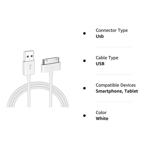 sarmert Apple Certified 30 Pin USB Charging Cable, 4.0ft USB Sync Charging Cord iPhone Compatible for 4 4s 3G 3GS iPad 1 2 3 iPod Touch Nano White...
