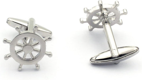 Rudder Fishing Navy Sailor Boat Sea Tie Clip and Cufflinks Set...