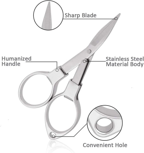 2 Pieces Stainless Steel Scissors Anti-Rust Folding Scissors Glasses-Shaped Mini Shear for Home and Travel Use...