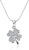 Platinum plated Four Leaf Clover Pendant Necklace, Heart Leaves Paved with Cubic Zirconium Diamond Gift for Women Girls 18"+2" extension chain...