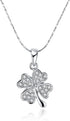 Platinum plated Four Leaf Clover Pendant Necklace, Heart Leaves Paved with Cubic Zirconium Diamond Gift for Women Girls 18"+2" extension chain...