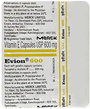 50 Evion 600mg Capsules Vitamin E for Glowing Face,Strong Hair,Acne,Nails, Glowing Skin 400mg,Control Hair Lossess...