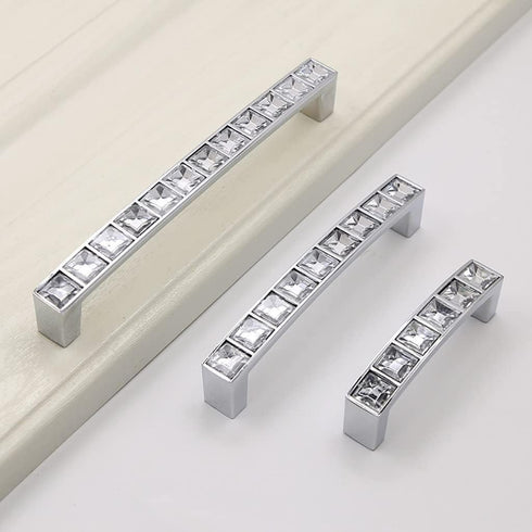 6Pcs U Shape Crystal Glass Drawer Pulls Knobs Handles,Modern Decorated Shiny Cabinet Konbs Zinc Alloy Pulls, for Cupboard Wardrobe Dresser Doors (...