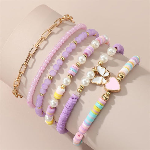 Pingyongchang Bohemian Stackable MultiLayer Beaded Heishi Bracelets Set for Women Butterfly Pearl Crystal Vinyl Clay Disc Surfer Stretchy Stretch ...