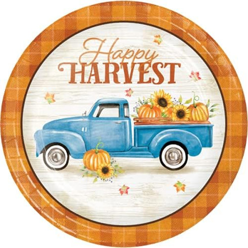 Party Creations Fall Pumpkin Harvest Party Supplies | Autumn Theme Bundle Includes Paper Plates & Napkins for 8 People | Farm Themed Harvest Truck...