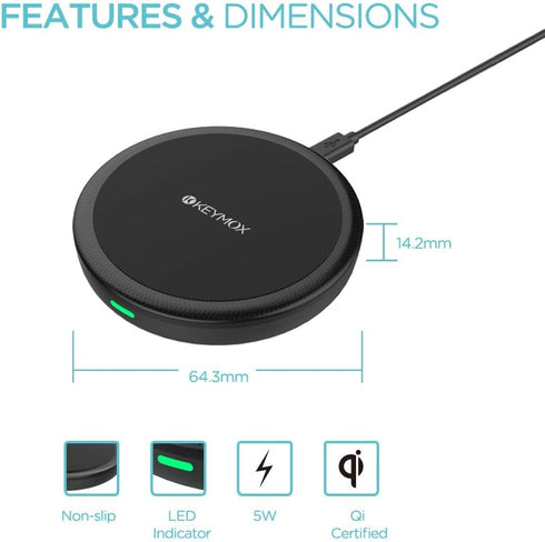 Wireless Charger, KEYMOX 5W charger compatible with all QI-Enable Devices Including iPhone 12/12 Mini/12 Pro Max /11 Pro,AirPods, Galaxy S20,S10, ...