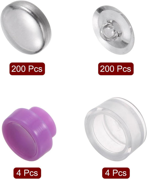 HARFINGTON 200 Sets Self Cover Button Kit 24L 0.6" 15mm with Wire Backs Aluminum Buttons to Cover Fabric Button Maker Covered Buttons Kit with 4 T...