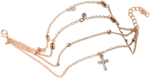 Gold Multilayer Chain Anklets for Women Beach Barefoot Butterfly Cross Pendant Charm Anklets Jewelry...