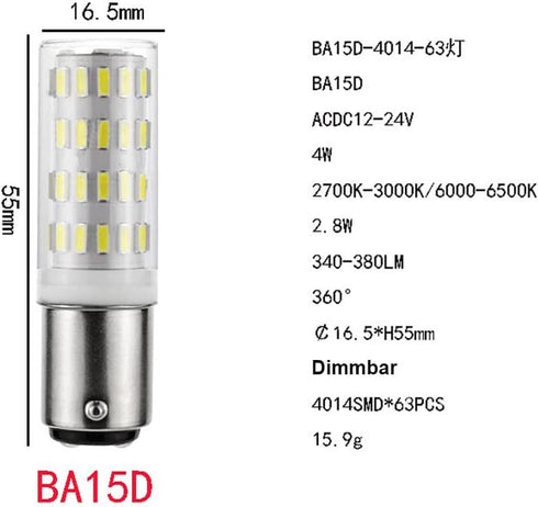 2X B15D 5W Ba15d LED Light Bulb AC/DC 12V Daylight White 6000K 35W Equivalent, Double Connect SBC Bayonet LED Replacement Lamp for Home Lighting…...