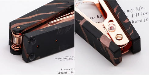 Office Stapler Staples Remover Set, Marble Black Print Rose Gold Tone Desk Executive Manual Staplers and Staple Remover Tool for Desktop Accessori...