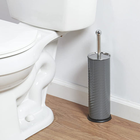 Home Basics Toilet Brush with Swirl Canister, Grey | Sturdy Base | Embossed Design | Neutral Color...