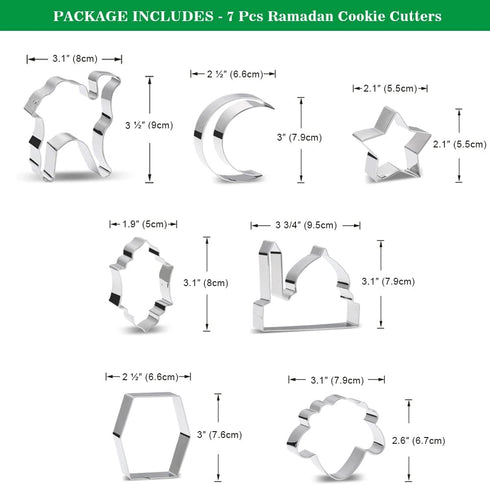 Aprildecember Ramadan and Eid Cookie Cutter Set of 7 - Mosque, Lantern, Moon, Star, Kaba, Sheep Head, Camel...