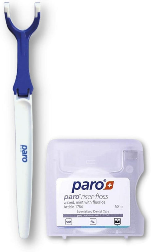 Paro Floss Holder and Paro Riser Floss Mint, Waxed, Fluoridated, Floss 50M...