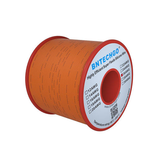 BNTECHGO 26 Gauge Silicone wire spool 250 ft Orange Flexible 26 AWG Stranded Tinned Copper Wire...