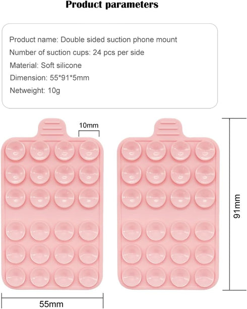 Double Sided Silicone Suction Phone Mount (2 Pack), Each Side 24 Strong Suction Cups Mobile Phone Holder, Cell Phone Grip Stand for Selfies and Vi...