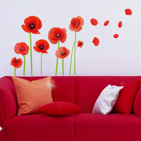 Esmee DIY Red Poppies Beautiful Flowers Vines Stick Wall Decals, Living Room Bedroom Children Room Nursery...