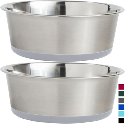 Gorilla Grip Stainless Steel Metal Dog Bowl Set of 2, Rubber Base, Heavy Duty Feeding Dishes, Food Grade BPA Free, Less Sliding, Quiet Pet Bowls f...
