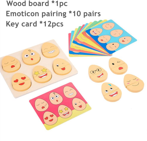 Montessori Wooden Face Expressions Matching Block Puzzle Educational Games Kids Emotion Matching Game Focus Training Parent-Child Interactive Toys...